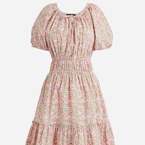 J. Crew - Cinched-waist Puff-sleeve Dress in Scattered Blooms - Green and Pink -